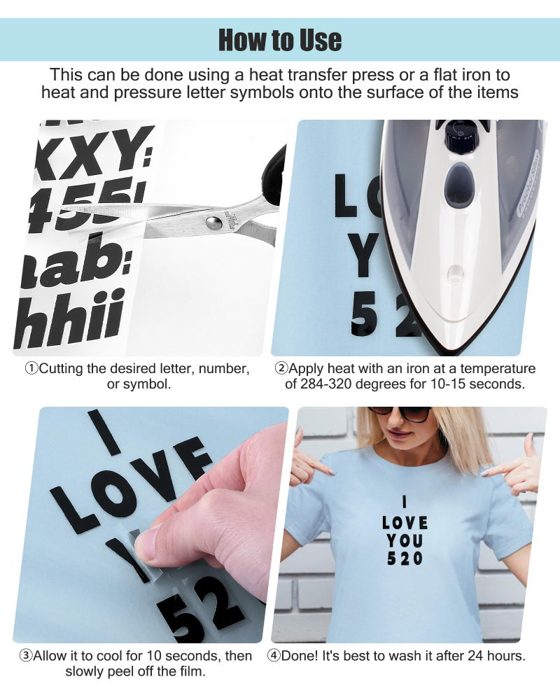 Craftizon 1 Inch Iron on Letters and Numbers for Clothing  5 Sheets 755 Pieces Vinyl Heat Transfers Letters with A-Z and 0-9 Iron on Letters for Fabric Numbers Alphabet Sticker for T-Shirt Designs DIY Craft - Image 4